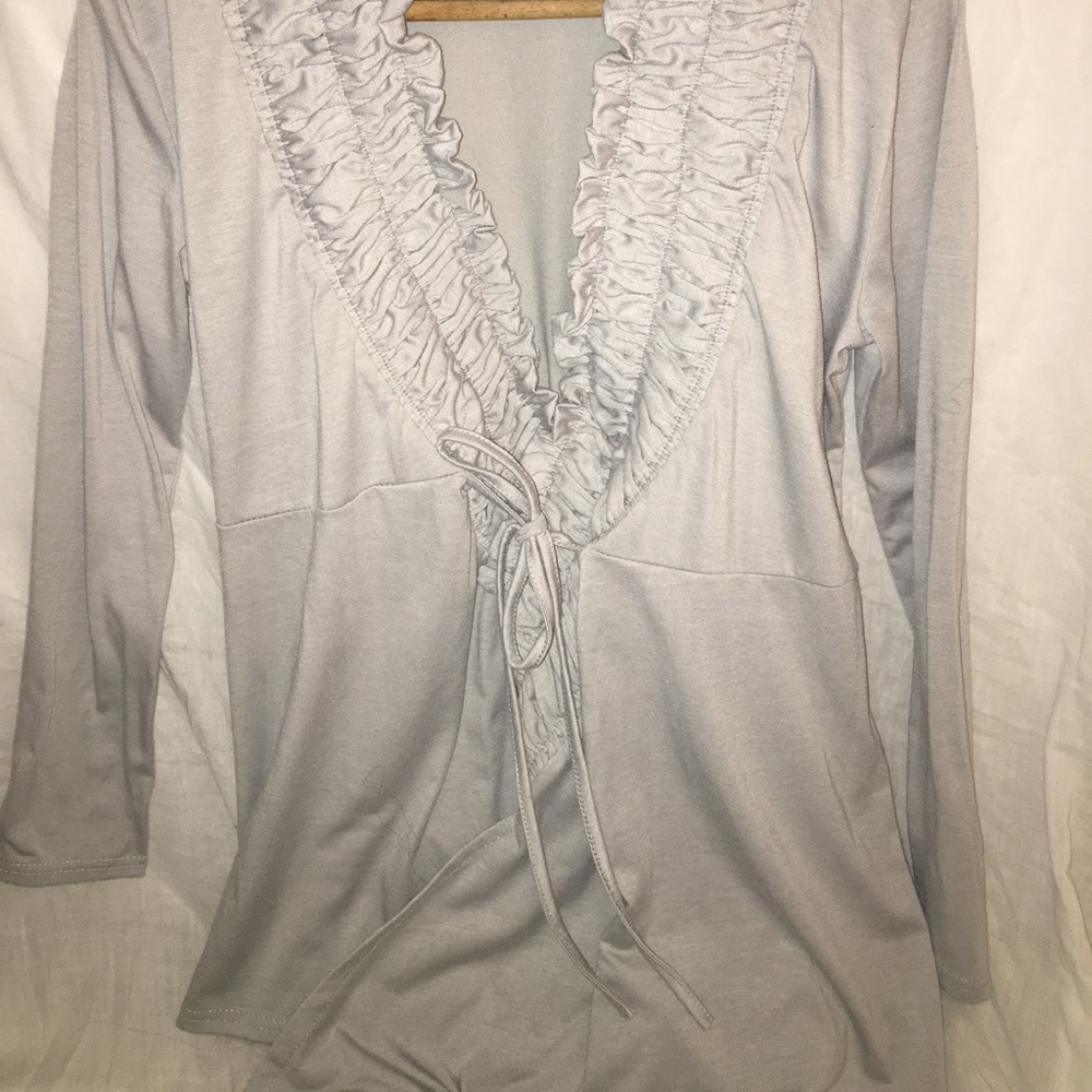 XL Gray Ruffle tie Cardigan. Excellent Condition.